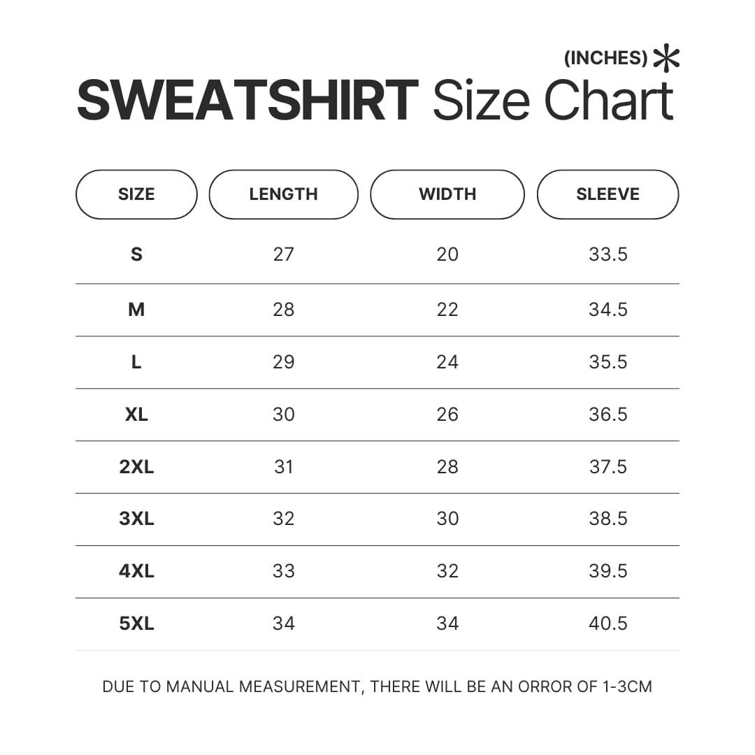 Sweatshirt Size Chart - Iron Maiden Shop