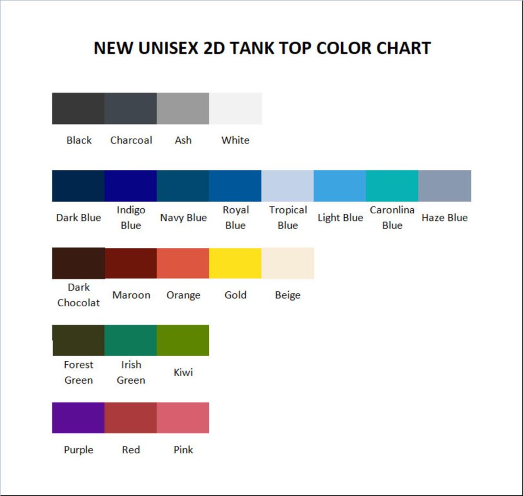 tank top color chart - Iron Maiden Shop